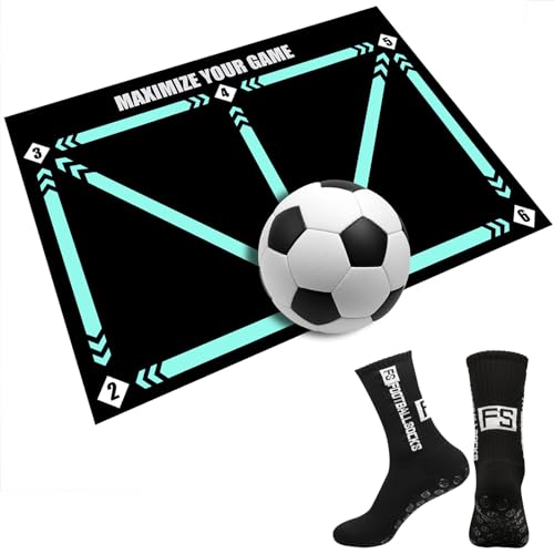 Fussball Matte Fußball-Trainingsmatte Ballkontrolle Trainingsmatte Stoßdämpfende Fußballmatte Silent Trainingsmatte Football Mastery Trainingsunterlage mit Fußball-Sportsocken (Matte+schwarze Socken) Fussball Matte Fußball-Trainingsmatte Ballkontrolle Trainingsmatte Stoßdämpfende Fußballmatte Silent Trainingsmatte Football Mastery Trainingsunterlage mit Fußball-Sportsocken (Matte+schwarze Socken) von XYHAOAI