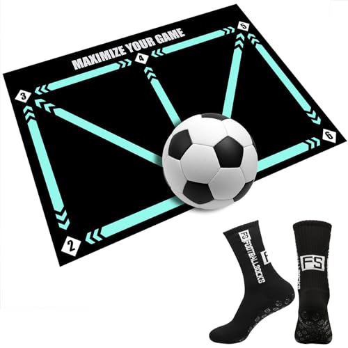 Fussball Matte Fußball-Trainingsmatte Ballkontrolle Trainingsmatte Stoßdämpfende Fußballmatte Silent Trainingsmatte Football Mastery Trainingsunterlage mit Fußball-Sportsocken (Matte+schwarze Socken) von XYHAOAI