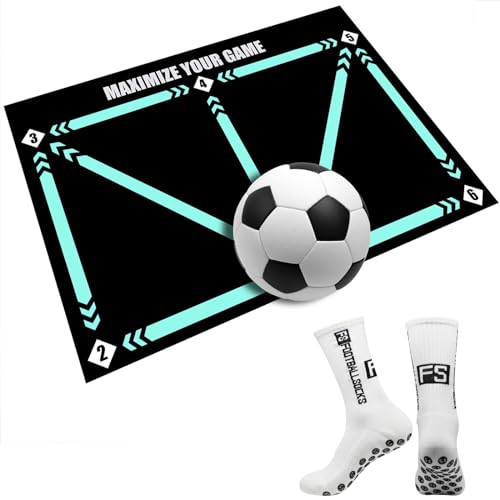 Fussball Matte Fußball-Trainingsmatte Ballkontrolle Trainingsmatte Stoßdämpfende Fußballmatte Silent Trainingsmatte Football Mastery Trainingsunterlage mit Fußball-Sportsocken (Matte+weiße Socken) Fussball Matte Fußball-Trainingsmatte Ballkontrolle Trainingsmatte Stoßdämpfende Fußballmatte Silent Trainingsmatte Football Mastery Trainingsunterlage mit Fußball-Sportsocken (Matte+weiße Socken) von XYHAOAI