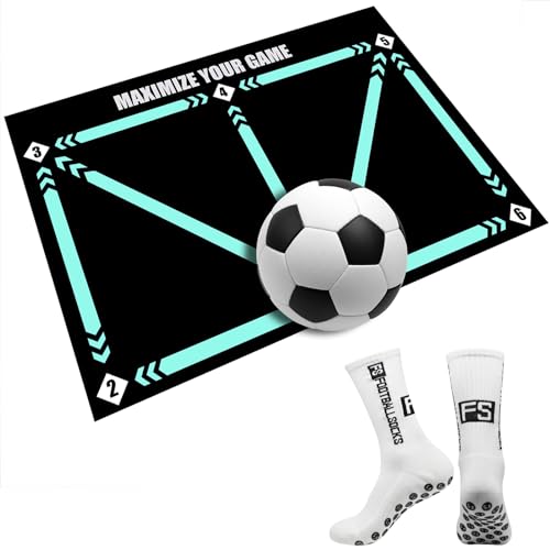 Fussball Matte Fußball-Trainingsmatte Ballkontrolle Trainingsmatte Stoßdämpfende Fußballmatte Silent Trainingsmatte Football Mastery Trainingsunterlage mit Fußball-Sportsocken (Matte+weiße Socken) von XYHAOAI