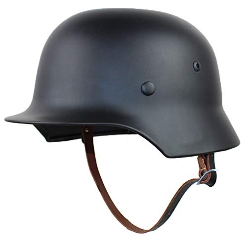 XYLUCKY WW2 Deutsche M35 Stahlhelm WW II Schutzhelm High Strength Steel World War 2 Helm mit Leder Liner, Schwarz von XYLUCKY