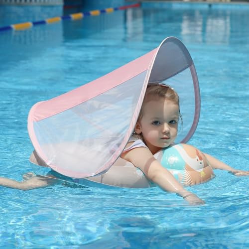 Aufblasbare Baby-Pool-Schwimmer Mit Abnehmbarem Verdeck Für 6-36 Monate,UPF50+ Sonnenschutz Baby-Schwimmer Mit Spielzeug-Spielkonsole von XYTUJIKL