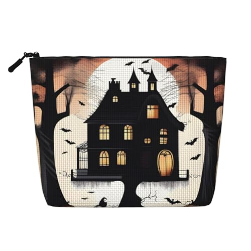 SpookySoiree Make-up-Tasche aus Kunstleinen, wasserabweisend, einlagig, mit Reißverschluss, für den täglichen Gebrauch oder auf Reisen, Schwarz , Einheitsgröße von XZDAL