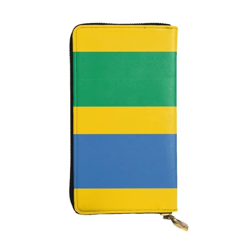 XZDCAL Gabunesische Flagge, modische Leder lange Clutch Geldbörse für Mädchen und Frauen mit mehreren Fächern, Schwarz, Einheitsgröße, Schwarz , Einheitsgröße von XZDCAL