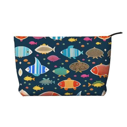 XZDCAL Symmetrische Fisch-Make-up-Tasche aus Cord mit stabilem Futter für Reisen und den täglichen Gebrauch, Schwarz, Einheitsgröße, Schwarz , Einheitsgröße von XZDCAL