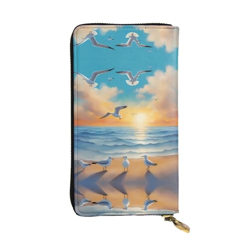 XZDCAL seagulls by the sea Modische Leder Lange Clutch Geldbörse für Mädchen und Frauen mit mehreren Fächern, Schwarz, One Size, Schwarz , Einheitsgröße von XZDCAL