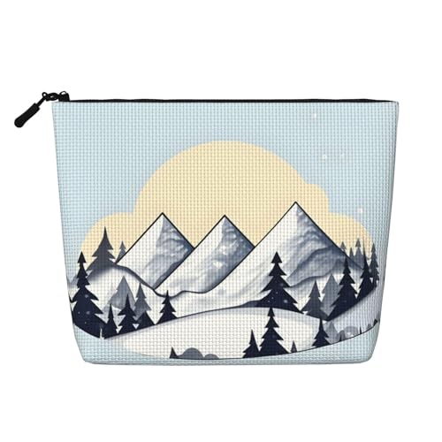 XZDLXJ Weiße verschneite Berge, wasserabweisende Make-up-Tasche in Leinenoptik, einlagig, mit Reißverschluss, für den täglichen Gebrauch oder auf Reisen, Schwarz, Einheitsgröße, Schwarz , von XZDLXJ