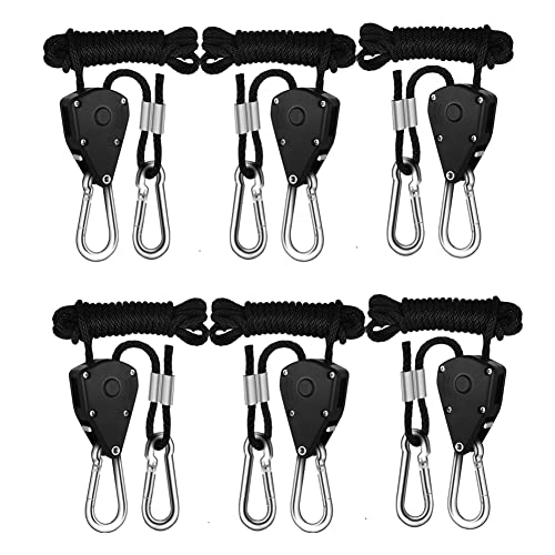 Xbsduih 6 STÜCKE Verstellbares 1/8-Lanyard zum AufhäNgen für ZeltlüFter, LED-Grow-Pflanzenlampe, Seil, Ratsche, AufhäNger, Seilrolle, Heberolle, Haken von Xbsduih