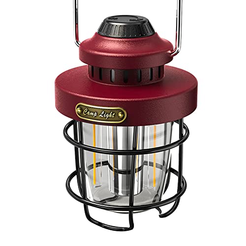 Xbsduih Camping Tragbare Retro Laterne Vintage Zeltbeleuchtung Laterne USB Wiederaufladbare LED Lampe HäNgendes Notlicht Rot von Xbsduih