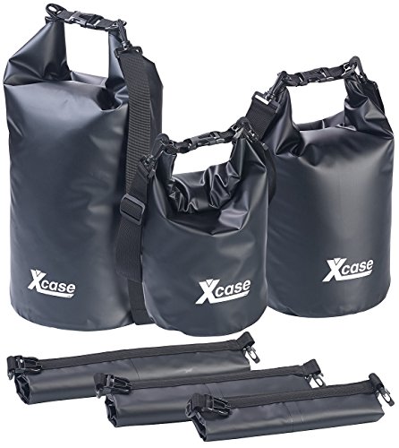 Xcase Kleidersack wasserdicht: 3er-Set wasserdichte Packsäcke aus LKW-Plane, 5/10/20 Liter, schwarz (Wasser Sport-Sack, Trockensäcklis, Unterwasserlicht) von Xcase