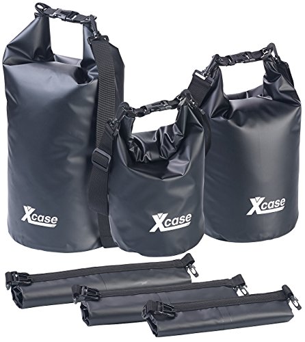 Xcase Wassersport-Beutel: 3er-Set wasserdichte Packsäcke aus LKW-Plane, 5/10/20 Liter, schwarz (Trockentasche, Trockensäcklis, Unterwasserlicht) von Xcase