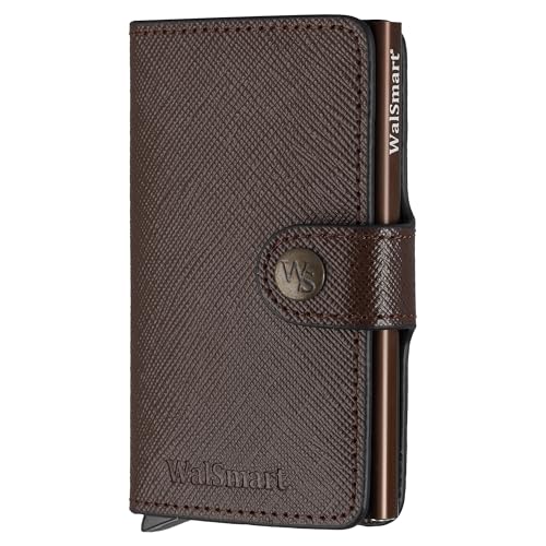 Xclusive Line by WalSmart Mini Wallet aus Safiano Leder, Braun, Geldbörse mit Knopfverschluss für bis zu 7 Karten, RFID Schutz von Xclusive Line