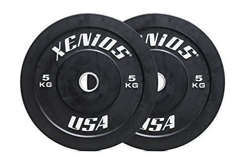 Xenios USA Gummi Bumper Plate mit innerem Ring aus Edelstahl 5 kg, Schwarz, XSBPRBPL5 von Xenios