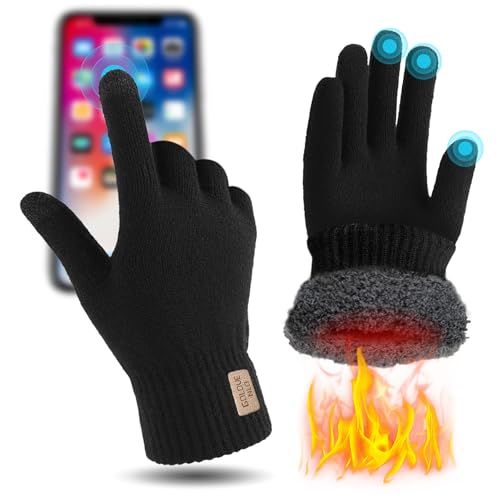 Xerteam Touchscreen Handschuhe, Verdickte Handschuhe Winter Herren, Warme Gloves Winter mit Fleece Innenfutter Warme Strickhandschuhe für Laufen Radfahren Wandern Outdoor, DREI-Finger-Touchscreen Xerteam Touchscreen Handschuhe, Verdickte Handschuhe Winter Herren, Warme Gloves Winter mit Fleece Innenfutter Warme Strickhandschuhe für Laufen Radfahren Wandern Outdoor, DREI-Finger-Touchscreen von Xerteam