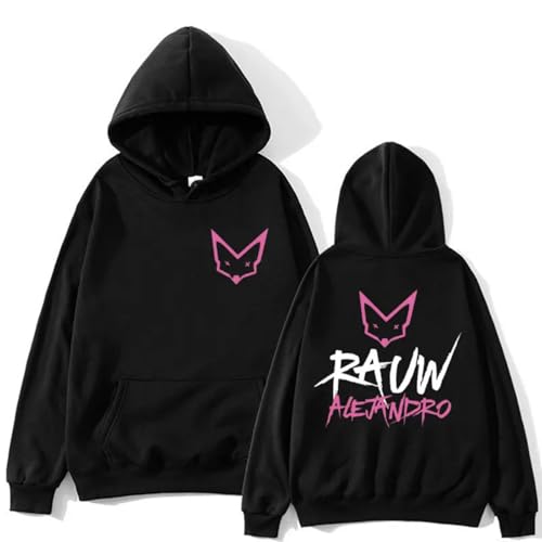 Xiakila Hoodie Hip Hop Sänger Rauw Alejandro Bedruckter Pullover, Herren Modisches Sweatshirt Damen Frühling Herbst Retro Jacke-Black||XS von Xiakila