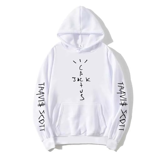 Xiakila Travis Scott Hoodie Hip Hop Rapper 90er Jahre Retro Pullover, Männer Frauen Mode Kaktus Jack Graffiti Casual Mantel Übergroße Jacke-White||3XL von Xiakila