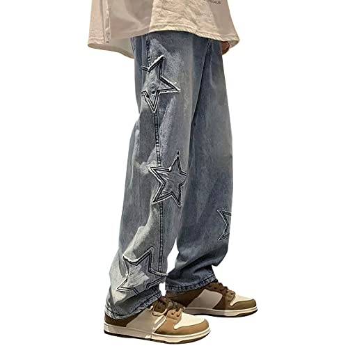 Baggy Jeans Herren Y2K Jeanshose Streethose Vintage Bedruckt Denim Hosen Hip Hop Streetwear Hose Straight Leg Skateboard Jeans Teenager von Xiangdanful