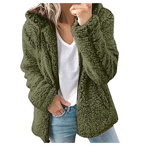 Fleecejacke Damen Teddy Winter Warm Flanell Kapuzenpullover Teddyjacke Weich Bequem Sweatshirt Reißverschluss Langarm Oberteile Frauen Mantel Kapuzenjacke von Xiangdanful