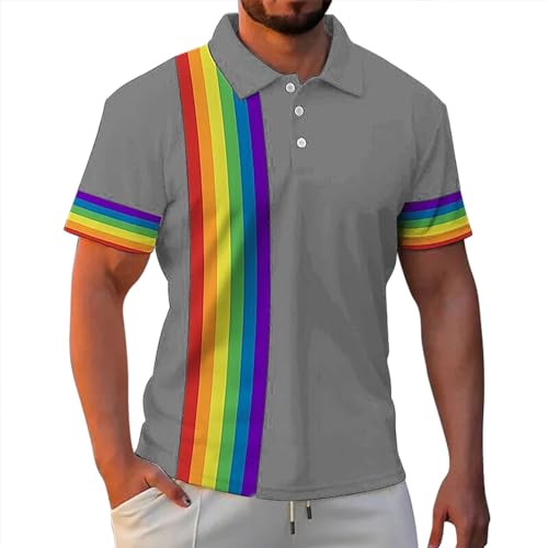 Herren Poloshirts Kurzarm Regenbogen Flaggenmuster Feuchtigkeitstransport Mode Gay Shirt Für Herren Button Down Polohemd Hawaii Hemd Surf Strand T-Shirt von Xiangdanful