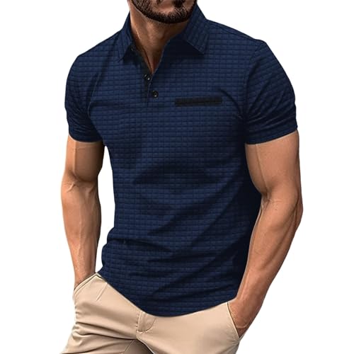 Poloshirt Herren Kurzarm Sommer T Shirt Stretch Sportstyle Casual Outdoorshirt mit Tasche Waffle Passform Regular Sportshirt Workout Fitnessshirt Strand Shirt Bequeme Tops Männer Oberteile von Xiangdanful