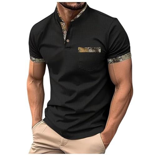 Poloshirt Herren Kurzarm Waffle Sommer T Shirt Stretch Sportstyle Outdoorshirt mit Tasche Passform Regular Sportshirt Workout Fitnessshirt Strand Shirt Bequeme Casual Tops Männer Oberteile von Xiangdanful