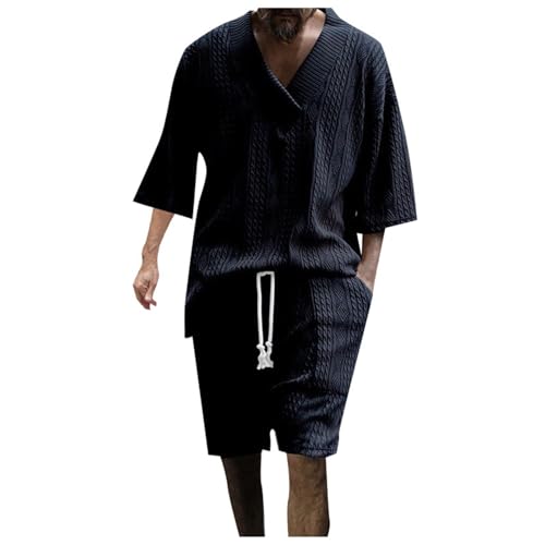 Sommer Outfit Herren Einfrabige Locker Trainingsanzug Basic Freizeitanzug Kurz Shorts Und V-Ausschnitt Tshirt Set Oversize Zweiteiler Atmungsaktiv Jogginganzug Sportanzug Kleidung Männer von Xiangdanful