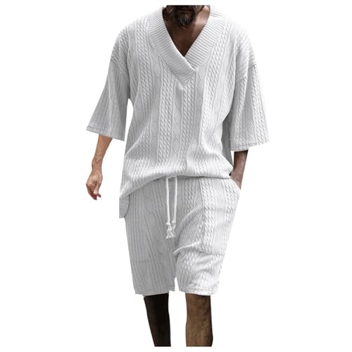 Sommer Outfit Herren Einfrabige Locker Trainingsanzug Basic Freizeitanzug Kurz Shorts Und V-Ausschnitt Tshirt Set Oversized Zweiteiler Sommer Atmungsaktiv Jogginganzug Sportanzug Kleidung Männer von Xiangdanful