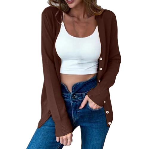 Strickjacke Damen Elegant Leichtes Herbst Langarm Pullover Rundhalsstrickjacke Casual locker lässig Cardigan Strickmantel von Xiangdanful