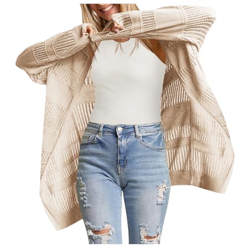 Strickjacke Damen Sommer Leichte Casual Dünne Häkeln Langarm Strand Taschen Lang Strickjacke Cover Up Elegant Freizeit Cardigan von Xiangdanful