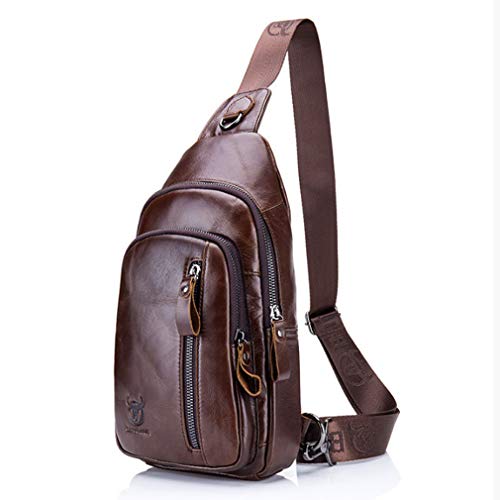 Sling Bag für Herren, Leder Brusttasche Crossbody Schulter Business Rucksack Geldbörse Wasserdicht Anti-Diebstahl für Reisen Wandern Taktische Tagesrucksack Outdoor Sport Braun von Xieben