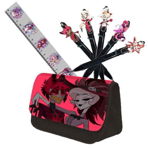 Xinchangda Hazbin Hotel Mäppchen mit Pens und Lineal 3pcs Große Kapazität Federmäppchen Alastor/Angel Dust Cartoon Pencil Case für Mädchen und Jungen Kinder Geschenk von Xinchangda