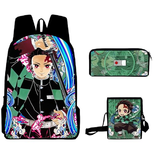 Xinchangda Kamado Tanjiro Rucksack 3-teiliges Set Anime Kamado Nezuko/Kochou Shinobu Schulrucksack Niedlich Schüler Schultasche Anime Schulter Rucksack, Kamado Tanjiro, 30*13*40cm von Xinchangda