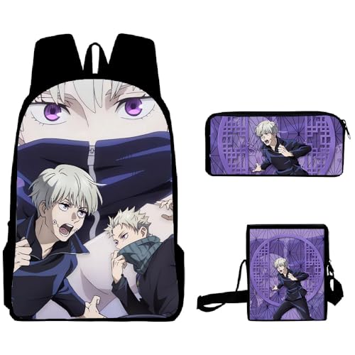 Xinchangda Satoru Gojo Rucksack mit Federmäppchen & Umhängetasche, 3-teiliges Set, Satoru Gojo Anime Rucksack, 3D-Druck, Laptoptasche, Cartoon-Schultasche für Jungen und Mädchen, Inumaki Toge, von Xinchangda