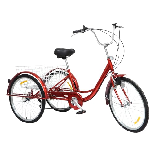 Xingfx Dreirad für Erwachsene 6 Gänge 24 Zoll 3 Rad Fahrrad Beach Cruiser Verstellbarer Lenker mit Einkaufskorb und Licht für Erwachsene Männer, Frauen und ältere Menschen von Xingfx