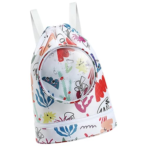 Strand-Rucksack für Schwimmer, Nass- und Trockentrennung, Schwimmen, Strand, Cartoon-Rucksack – Schwimmrucksack mit Schuhfach, Pooltasche mit Kordelzug von Xinhuju