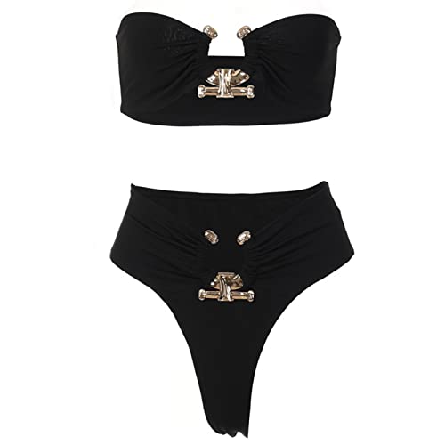 Xinsheinelry Push Up Badeanzug Sexy Metallringe Ausgehöhlte Nähte Trendiger Tube Top Set von Xinsheinelry