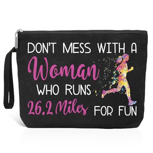 Xipromi Make-up-Tasche "Don't Mess With A Woman Who Runs 26.2 Miles For Fun", lustige Kosmetiktasche für Damen, Läufer-Geschenke für sie, Langstreckenläufer, Marathonläufer, Laufliebhaber, Geschenke von Xipromi