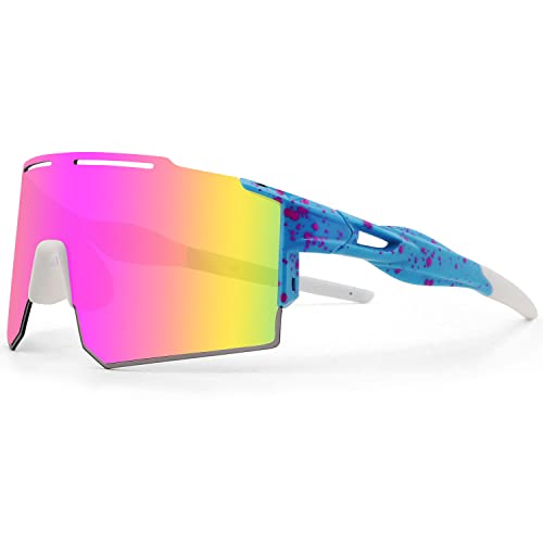 Xiyalai Sportbrille Fahrradbrille,Sonnenbrille Herren Damen,TR90 UV400 Schutz Windschutz Radsport Brille für Sport Radfahren Laufen Angeln Golf (Rosa) von Xiyalai