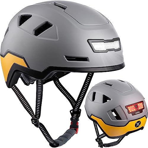 Allround Helm mit LED Beleuchtung: Fahrradhelm mit integriertem Licht: anpassbar, belüftet, leicht | Cityhelm für Herren + Damen: sicher im Stadtverkehr, E-Bike (Gull, M) von XNITO