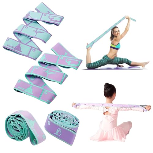 XoeLLe Yoga Stretching Strap, Dehnungsband mit 8 Schlaufen, Yogagurt Schulterretter für Anfänger und Fortgeschrittene, Yoga Block 2er Set für Effektives Dehnung, Yoga-Training, Tanz, Gymnastik von XoeLLe