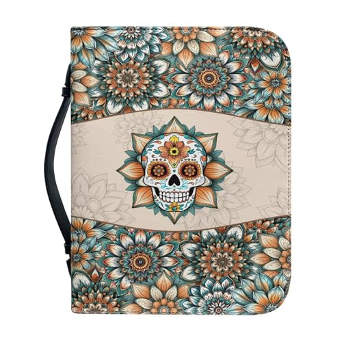 Xoenoiee Bibelhülle im Boho-Mandala-Totenkopf-Druck, zum Tragen, Buchtasche, Kirchentasche, Bibelschutz, mit Griff, Geschenk für Männer, Frauen, Kinder, Freunde, Größe M von Xoenoiee