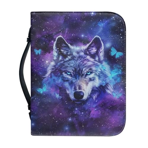 Xoenoiee Bibelhüllen mit Schmetterlingswolf-Galaxie-Druck, für Damen und Herren, Bibeltasche, Tasche für Jungen und Mädchen, Bibeltragetasche mit Taschen, Größe XXL von Xoenoiee