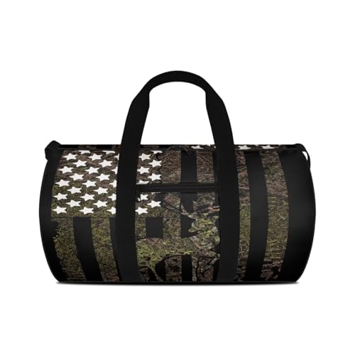 Xoenoiee Geräumige Reisetasche mit Gurt und Vordertasche, vielseitige Passform, Reisetasche, Unisex, Motiv: amerikanische Flagge, Amerikanische Flagge, Hirsch, Camouflage, Einheitsgröße von Xoenoiee