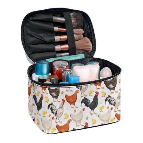 Xoenoiee Tragbare Make-up-Tasche, große Tragetasche, Kosmetiktasche mit Griff, Reise-Kulturbeutel für Frauen und Mädchen, Make-up-Organizer, Huhn und Eier, Einheitsgröße von Xoenoiee