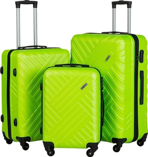Xonic Design Reisekoffer - Hartschalen-Koffer mit 360° Leichtlauf-Rollen - hochwertiger Trolley mit Zahlenschloss in M-L-XL oder Set (Grün, Set) von Xonic