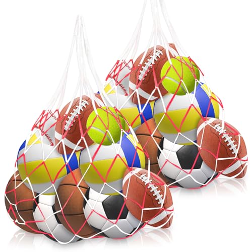 Xpieoyrm 2 Stück Basketballnetz Tasche, Ball Carry Net passend für 10 Bälle, Tragbare Nylon Net Tasche, obustes Ballnetz, Fußball Netztasche, Mesh Carry Net with Kordelzug für Fußball, Basketball Xpieoyrm 2 Stück Basketballnetz Tasche, Ball Carry Net passend für 10 Bälle, Tragbare Nylon Net Tasche, obustes Ballnetz, Fußball Netztasche, Mesh Carry Net with Kordelzug für Fußball, Basketball von Xpieoyrm