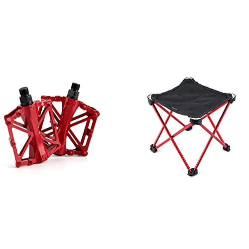 Xptieeck 1 Paar Rennradpedale aus Aluminiumlegierung, rot und 1 x faltbarer Aluminium-Angelstuhl von Xptieeck