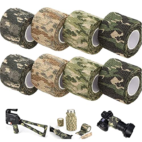 XunHe Camo Tapes, 8 Rollen Multifunktionales Stealth Camouflage Tape Stoffwickel Selbstklebender Vliesstoff Band Camo Stretch Bandage für Taschenlampe, Teleskop, Fahrrad (5CMx4.5M) von XunHe