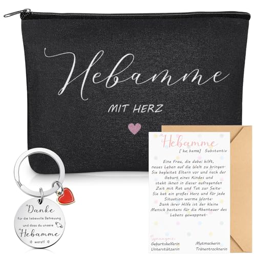 Xuniea Hebamme Geschenk Hebamme mit Herz Enthalten Hebamme Kosmetiktasche Hebamme Schlüsselanhänger Dankeskarte mit Umschlag Abschied Dankeschön Geschenke zum Valentinstag für Hebamme von Xuniea