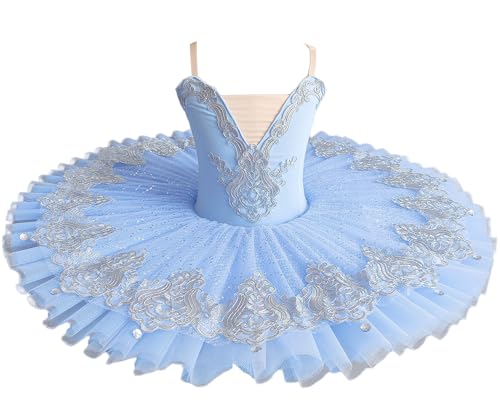 Xytraiihw Professioneller Ballett-Tutu-Rock Für Kinder, Damen-Ballettkleid Für Erwachsene Mädchen Kinder Bühnenkleidung Schwanensee-Tanz-Ballerina-Kostüme,Blau,160 von Xytraiihw